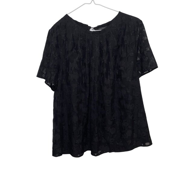 Ann Factory Womens Black Floral Lace Blouse XL Polyester Blend Short Sleeve - Picture 1 of 6